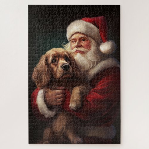 Cocker Spaniel With Santa Claus Festive Christmas Jigsaw Puzzle
