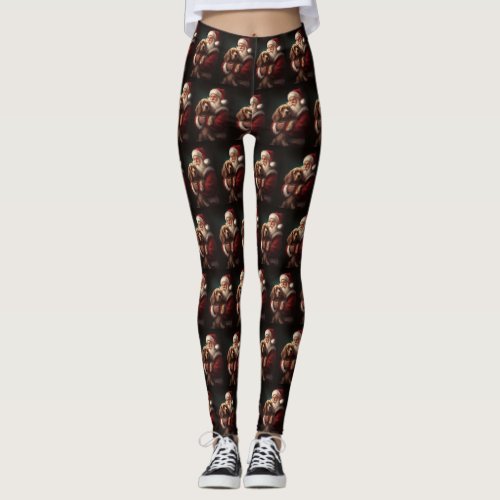 Cocker Spaniel With Santa Claus Festive Christmas Leggings