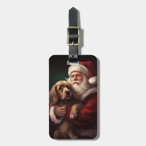 Cocker Spaniel With Santa Claus Festive Christmas Luggage Tag