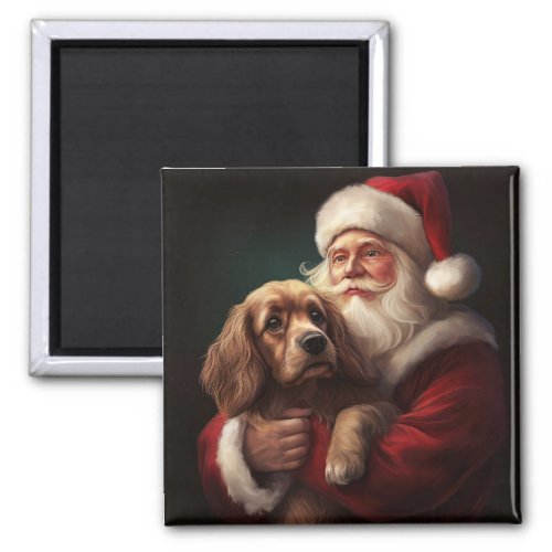 Cocker Spaniel With Santa Claus Festive Christmas Magnet