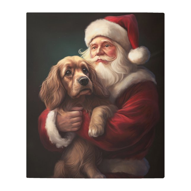 Cocker Spaniel With Santa Claus Festive Christmas Metal Print (Front)