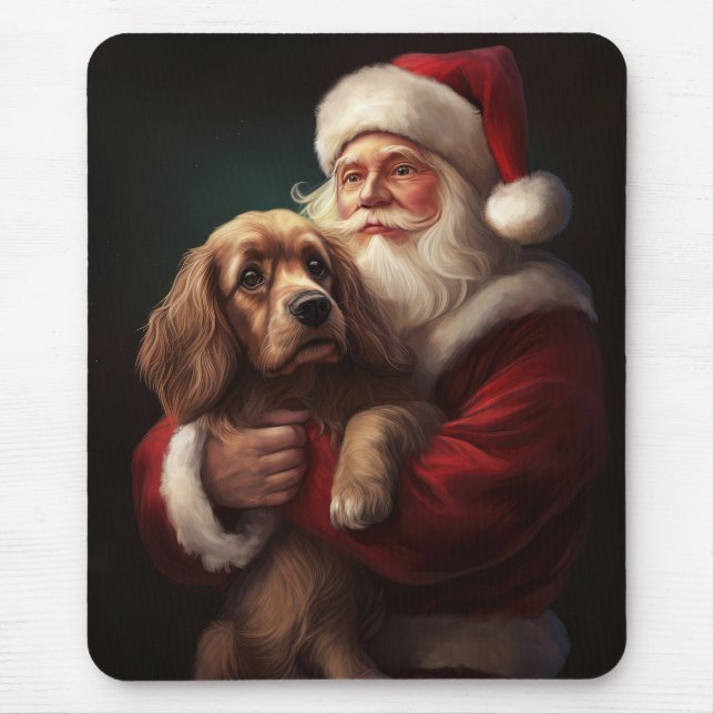Cocker Spaniel With Santa Claus Festive Christmas Mouse Pad (Front)