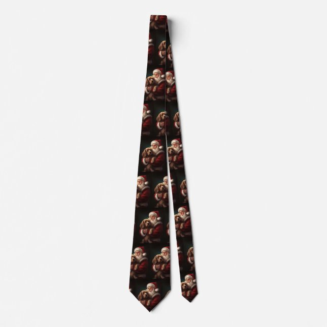 Cocker Spaniel With Santa Claus Festive Christmas Neck Tie (Front)