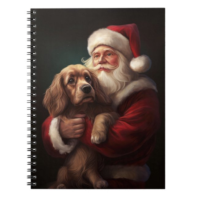 Cocker Spaniel With Santa Claus Festive Christmas Notebook (Front)