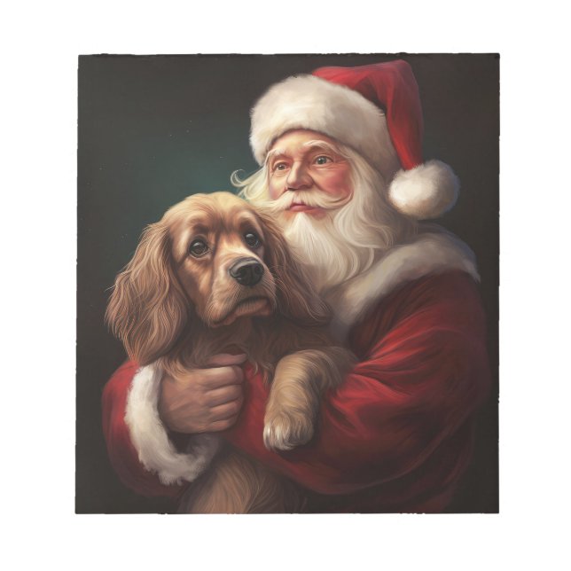 Cocker Spaniel With Santa Claus Festive Christmas Notepad (Front)