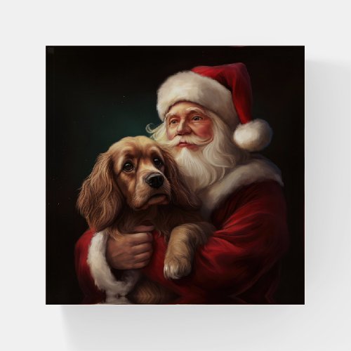 Cocker Spaniel With Santa Claus Festive Christmas Paperweight