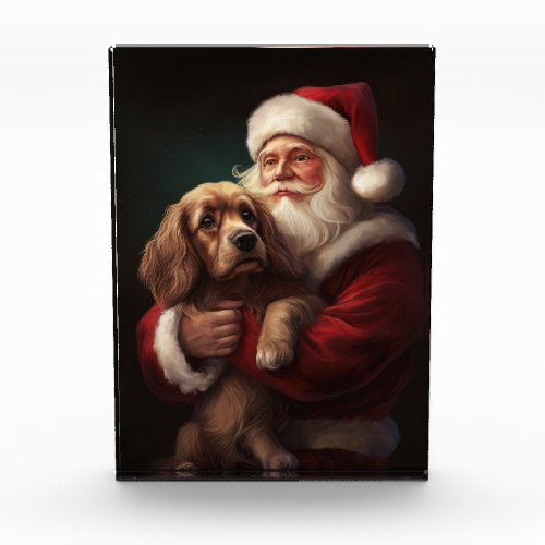 Cocker Spaniel With Santa Claus Festive Christmas Photo Block