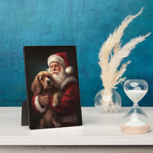 Cocker Spaniel With Santa Claus Festive Christmas Plaque