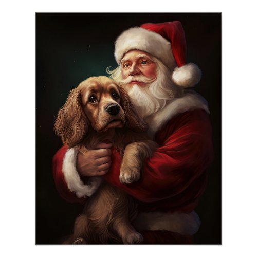 Cocker Spaniel With Santa Claus Festive Christmas Poster