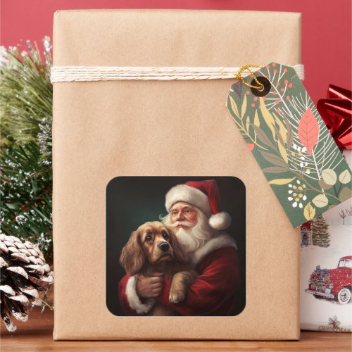 Cocker Spaniel With Santa Claus Festive Christmas Square Sticker