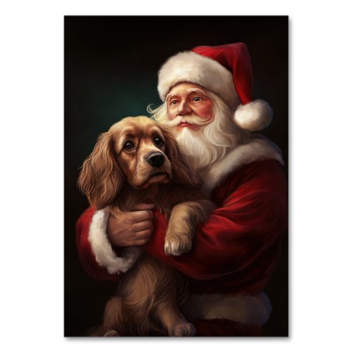 Cocker Spaniel With Santa Claus Festive Christmas Table Number