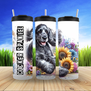 Cocker Spaniel's Sunny Floral Frolic Thermal Tumbler