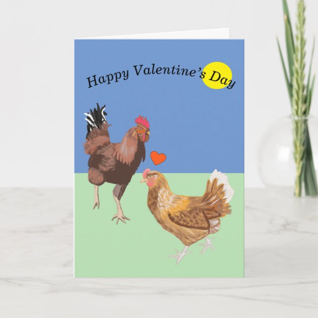 Cockerel and Chicken Funny Valentine’s Holiday Card (Front)