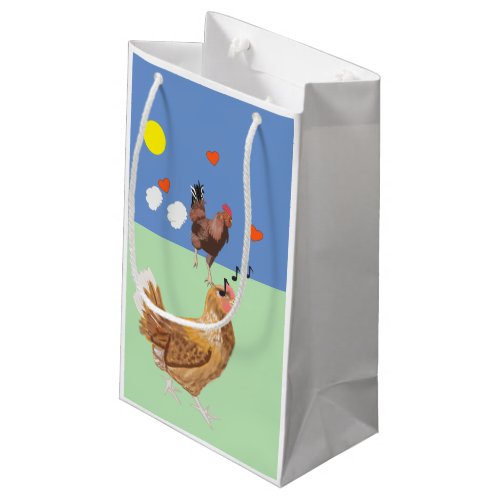 Cockerel and Chicken Funny Valentines Small Gift Bag