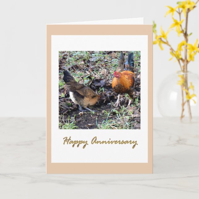 Cockerel and  hen Anniversary Card (Yellow Flower)