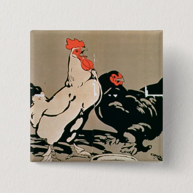 Cockerel and Hen (colour litho) Button (Front)