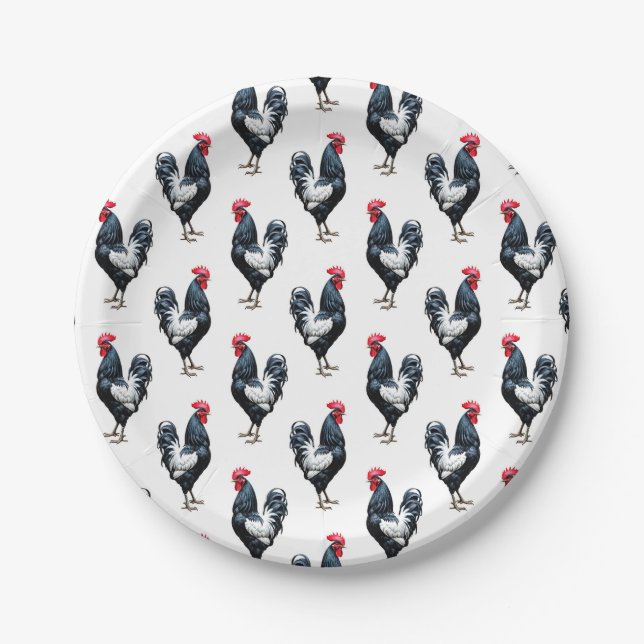 Cockerel Chicken Pattern Design  Paper Plates (Front)