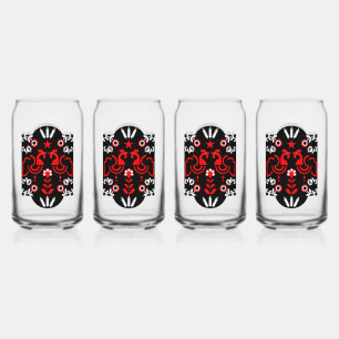 Cockerel Scandinavian Folk Art Can Glass