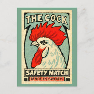Cockerel vintage matchbox label Sweden Postcard