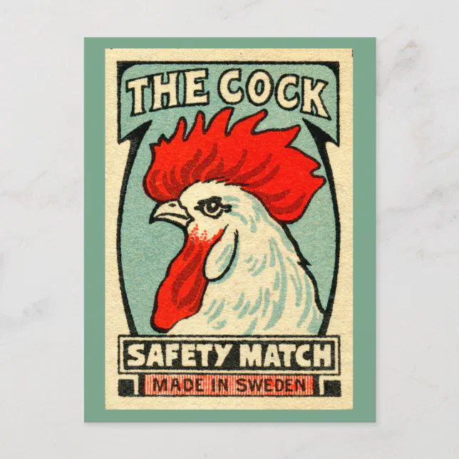Cockerel vintage matchbox label Sweden Postcard | Zazzle