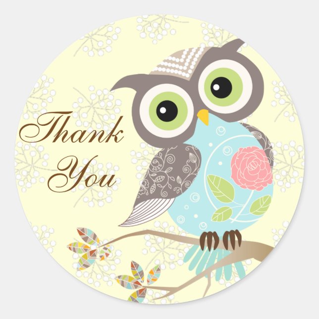 Cocking Head New Fancy Owl Thank You Stickers (Front)