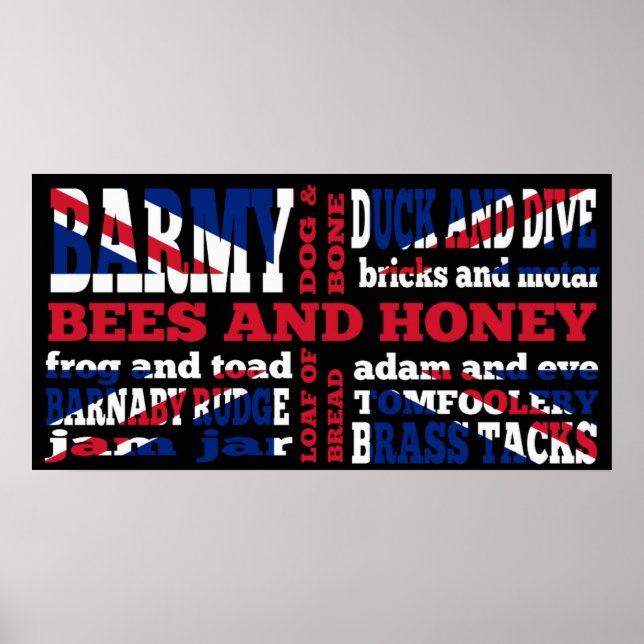 Cockney Rhyming slang on black Union Jack Poster (Front)