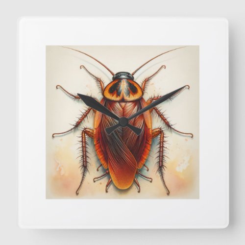 Cockroach Dorsal View Watercolor Ink 040624IREF107 Square Wall Clock