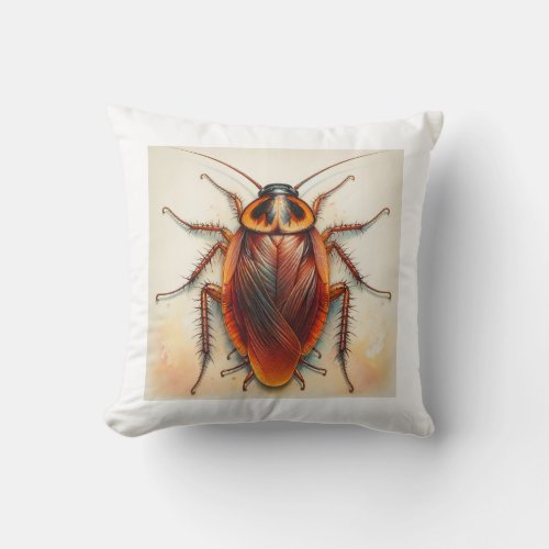 Cockroach Dorsal View Watercolor Ink 040624IREF107 Throw Pillow