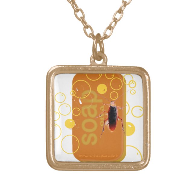 "Cockroach Lover's gift-SOAP on a ROACH" Gold Plated Necklace (Front)