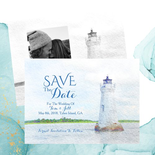 Cockspur Lighthouse Watercolor Photo Save The Date Announcement Postcard