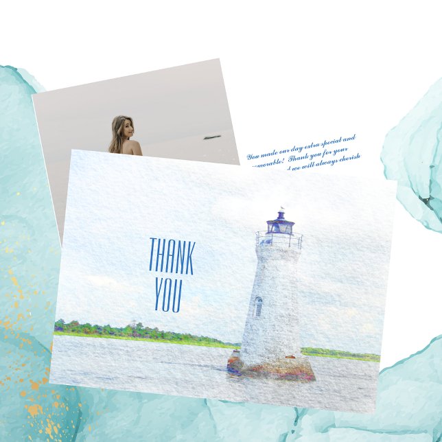 Cockspur Lighthouse Watercolor Photo Thank You Card (Creator Uploaded)