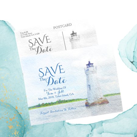 Cockspur Lighthouse Watercolor Save The Date Announcement Postcard