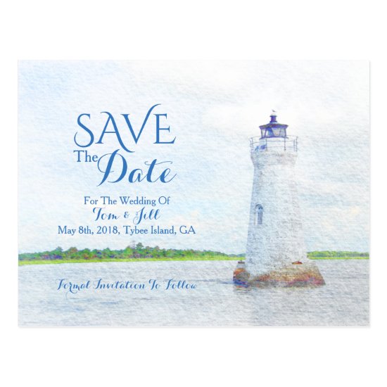 Cockspur Lighthouse Watercolor Save The Date Postcard