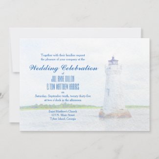 Cockspur Lighthouse Watercolor Wedding Invitation