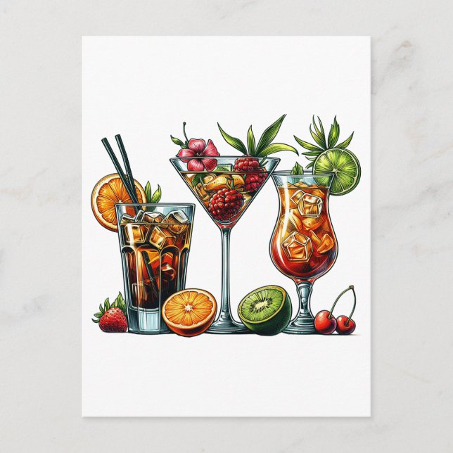 Cocktail alcoholic Drinks color art illustrations Postcard (Front)