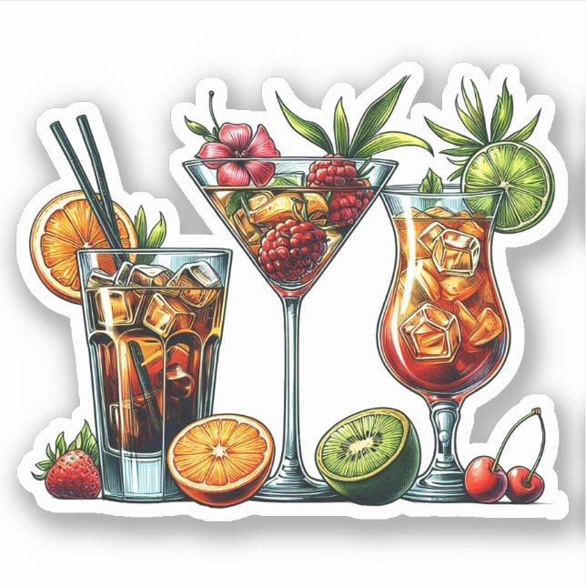 Cocktail alcoholic Drinks color art illustrations Sticker (Front)