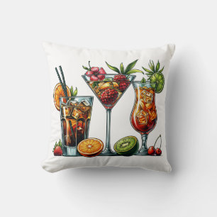 Cocktail alcoholic Drinks color art illustrations Throw Pillow