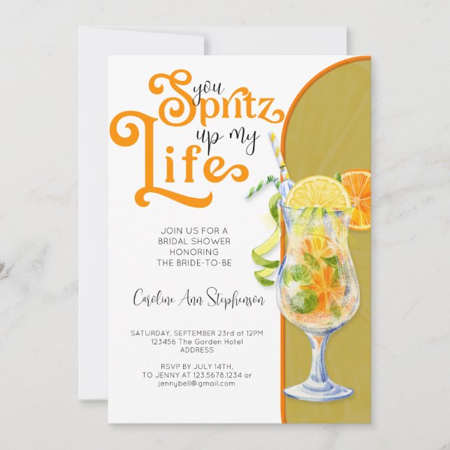 Cocktail Aperol Spritz Italian Style Bridal Shower Invitation (Front)