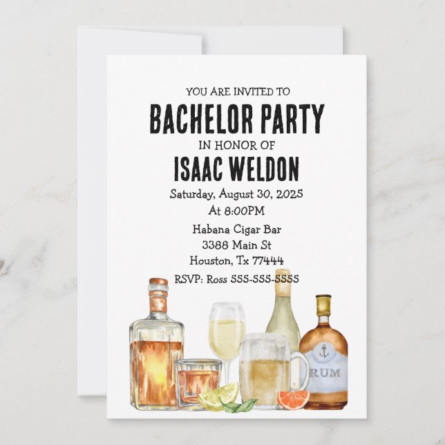 Cocktail Bachelor Party Invitation (Front)