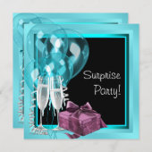 Cocktail Balloon Teal Blue Surprise Birthday Party Invitation (Front/Back)