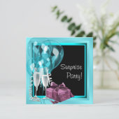 Cocktail Balloon Teal Blue Surprise Birthday Party Invitation (Standing Front)