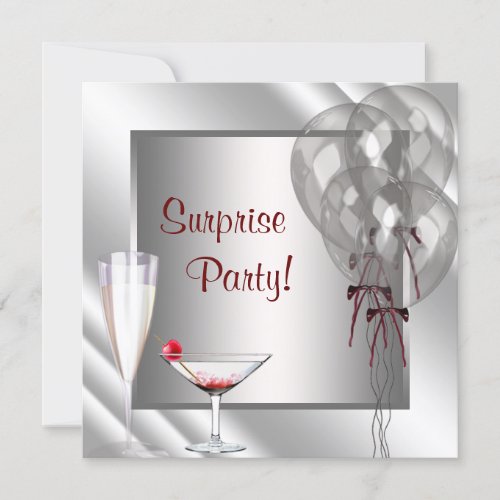 Cocktail Balloons Red Surprise Birthday Party Custom Announcement