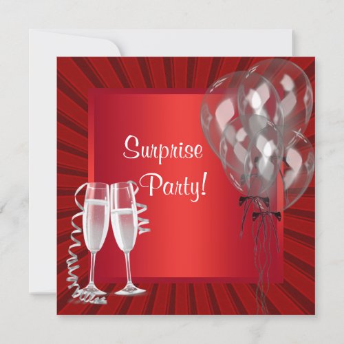 Cocktail Balloons Red Surprise Birthday Party Personalized Invite