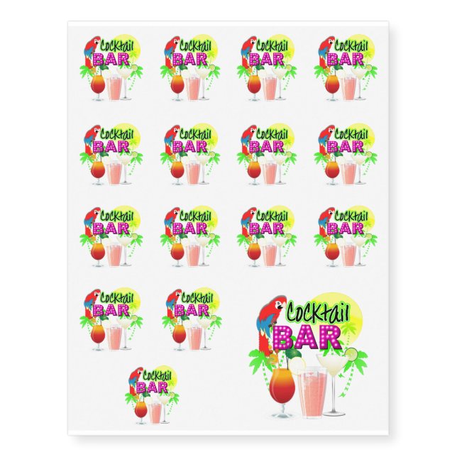 Cocktail Bar Exotic Tropical Summer Sun Graphic Temporary Tattoos (Front)