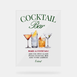 Cocktail Bar Green & Red Classy Acrylic Sign