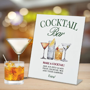 Cocktail Bar Green & Red Classy Pedestal Sign