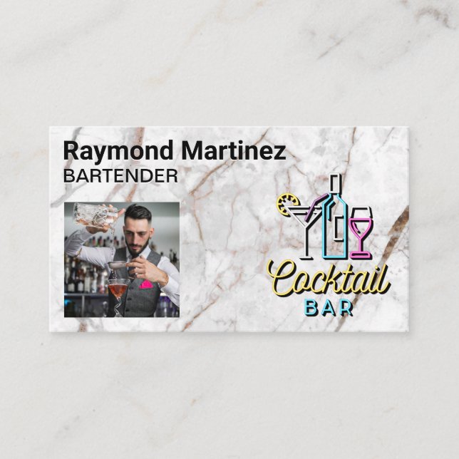 Cocktail Bar Logo | Bartender Pouring Drink Business Card (Front)