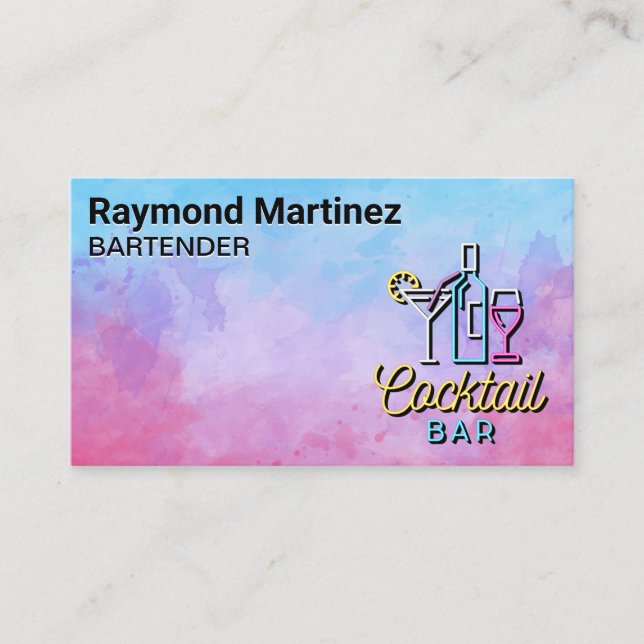 Cocktail Bar Logo | Watercolor Background Business Card (Front)
