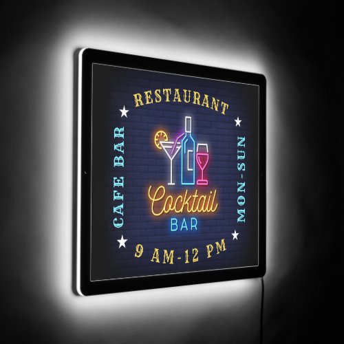 Cocktail Bar Neon Look Illustration Custom Text 2 LED Sign