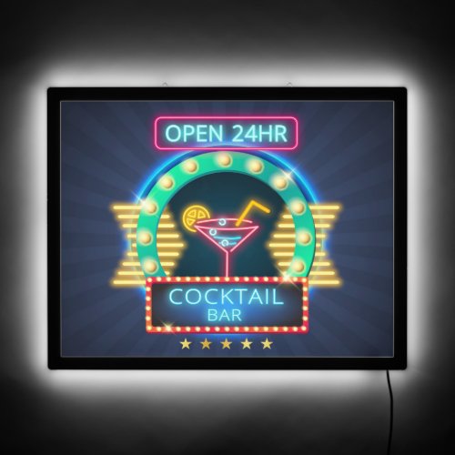 Cocktail Bar Open 24 Hours  LED Sign